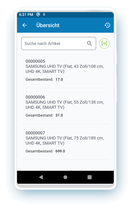 Bildschirm der NEX.GO 360 App: Bestandskorrektur