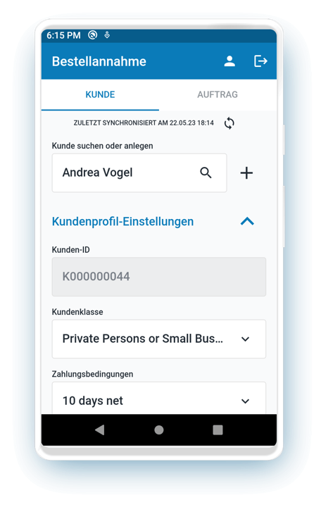 Bildschirm der NEX.GO 360 App: Bestellannahme