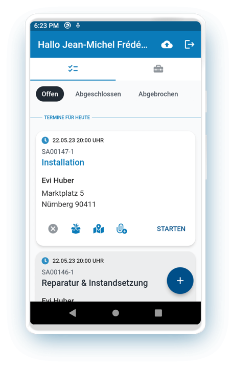 Bildschirm der NEX.GO 360 App: Service