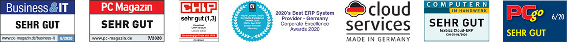 Auszeichnungen für Haufe X360: Business&IT sehr gut, PC Magazin sehr gut, CHIP sehr gut, Corporate Excellence Award 2020, Cloud Services made in Germany, Computern im Handwerk sehr gut, PCgo sehr gut